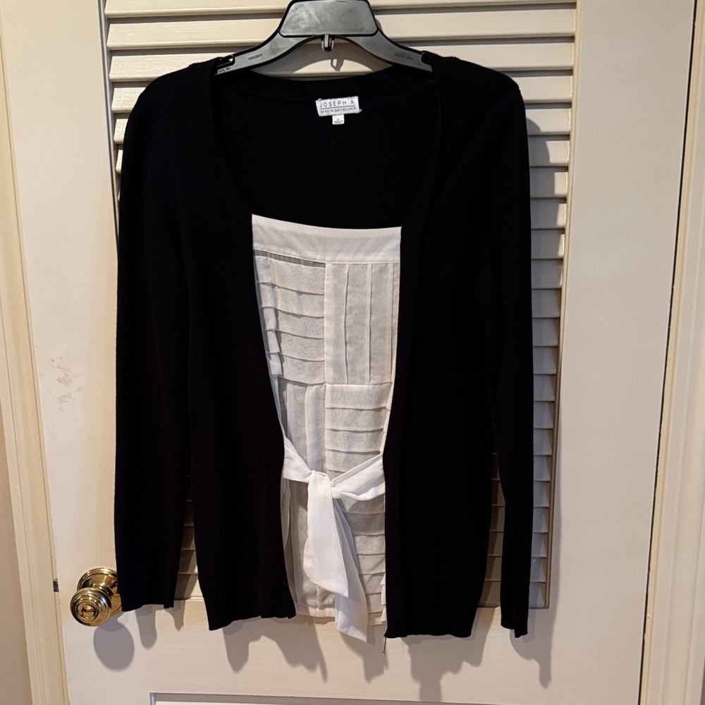 Joseph A Black Cardigan with White Tie Accent